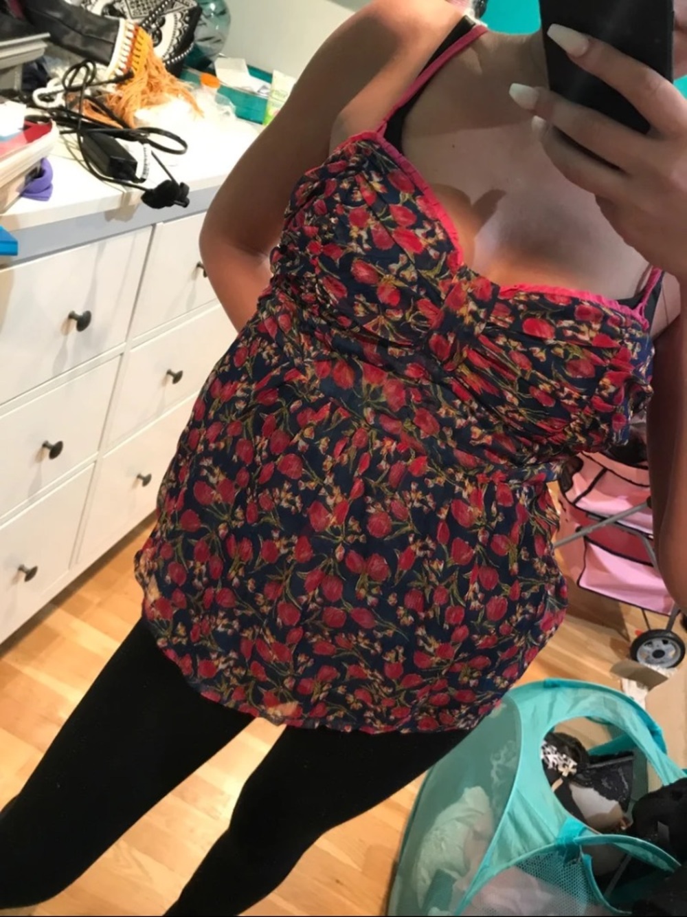 Hollister Navy Camisole with Pink Floral Print